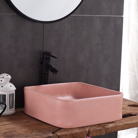 Concrete wash sinks pink color from Foshan Promise Art Basin -Design Beautiful wash sinks to wholesalers