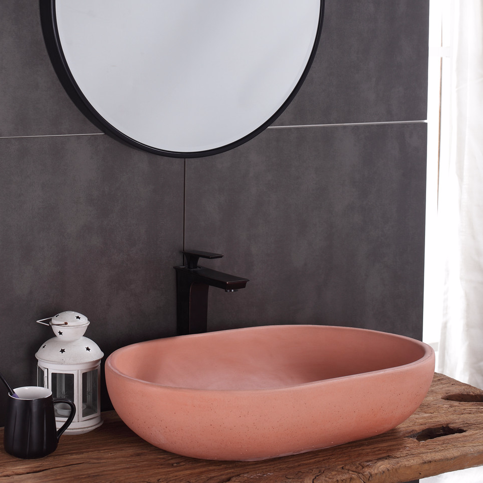 Concrete Cement Sanitary Ware Factory Hotel Bathroom Oval Pink Color Counter Top Sink,china concrete wash sinks suppliers
