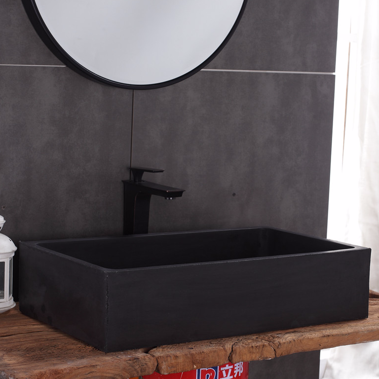 Concrete Cement Sanitary Ware Factory Hotel Bathroom Rectangular Black Above Counter Sink