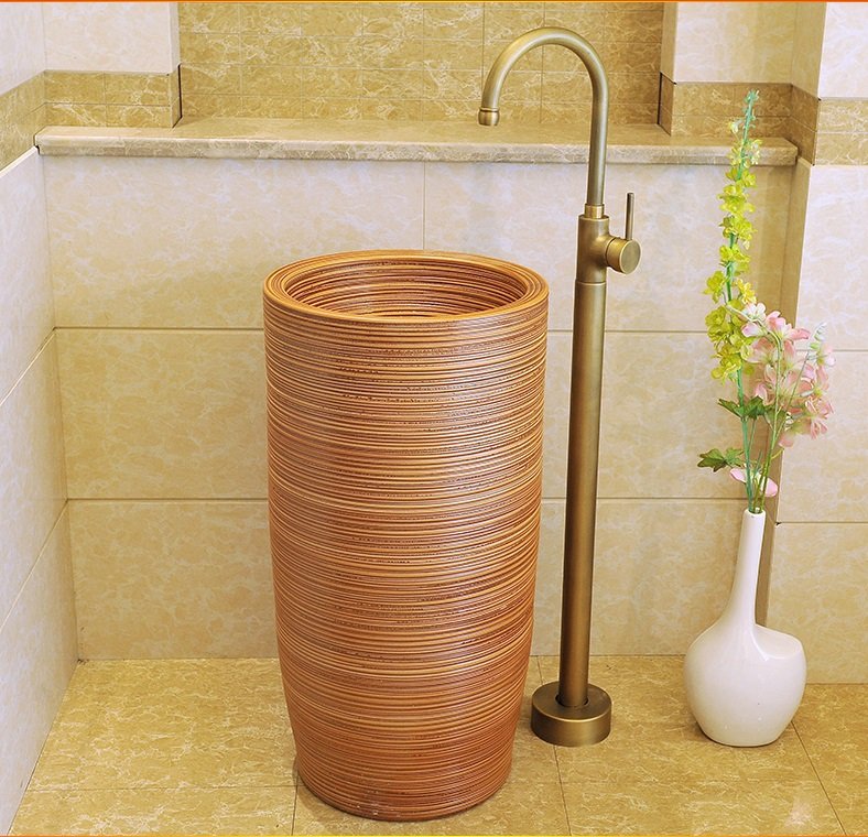 Hot sale brown colored handmade ceramic pedestal basin