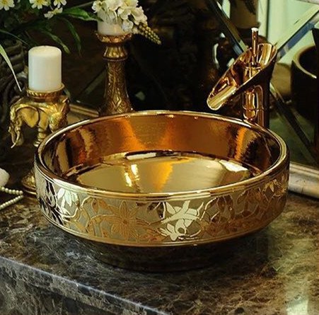 China luxury gold glaze porcelain basin with drawing