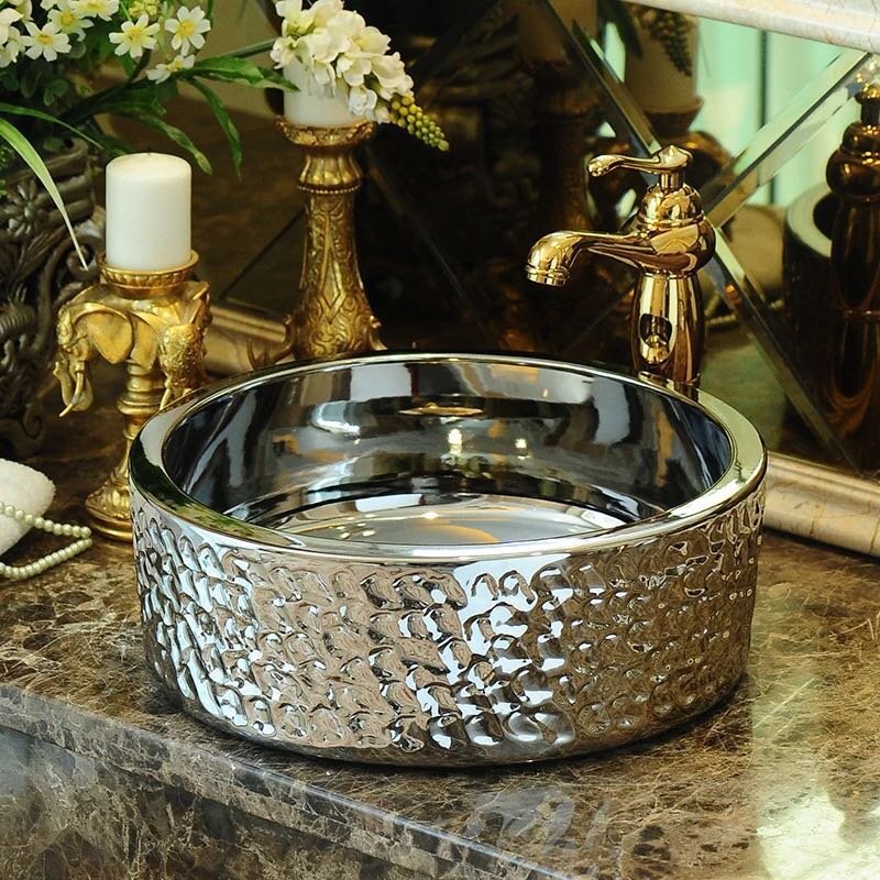 Luxury silver counter top basin with special design