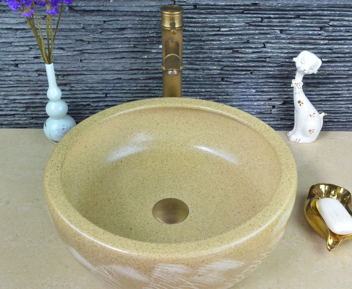 The best professional manufactures marble look round shape antique counter Basin