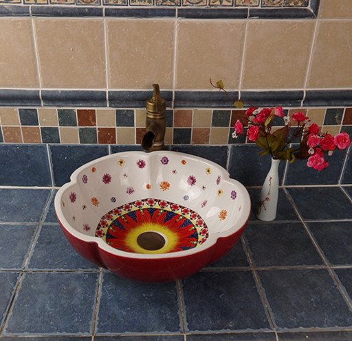 Hot selling red color hand painted bathroom wash basins Bangladesh