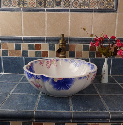 Famous Chinese brand bathroom flower shape porcelain art wash basins