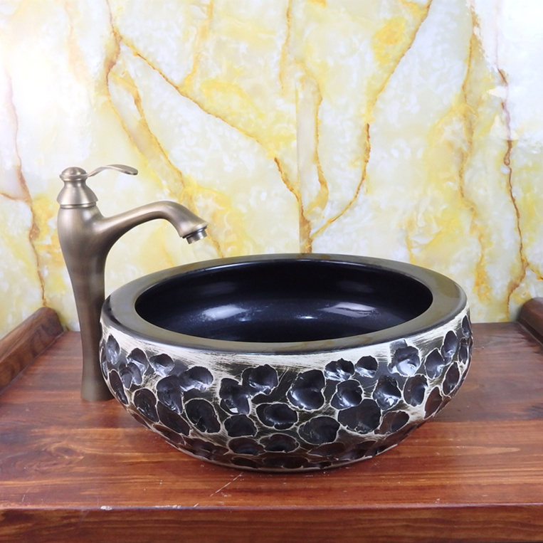 Chinese factory direct art ceramic black color with veautiful antique basin