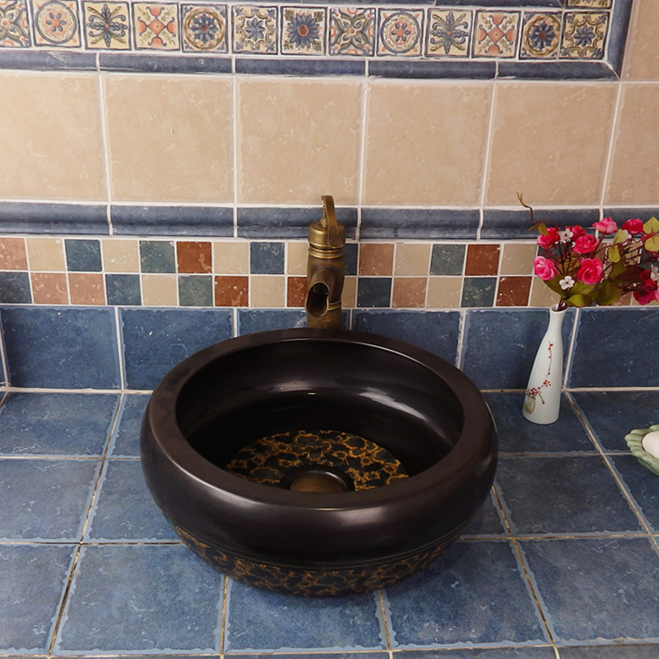 Porcelain vessel washbasin ceramic black color table top basin bathroom sink