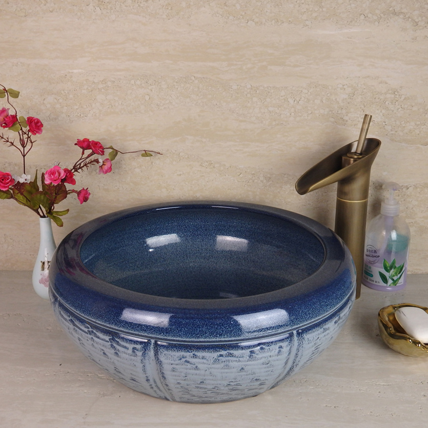 Antique blue color wash ceramic counter top basin and bathroom sink