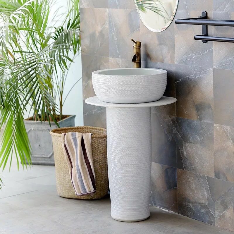 Free Standing wash basins column designs with white color bathroom sinks