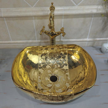 Luxury Gold Ceramic Wash basins of Hotel bathroom GC007