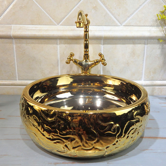 Round Basin of shining Gold sinks for bathroom