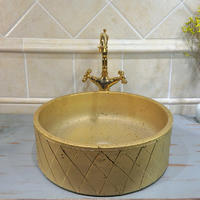 Ceramic wash basin with luxury gold designs bathroom wash sinks