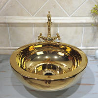 Round Ceramic Electroplate Luxury Gold Color Wash Basin