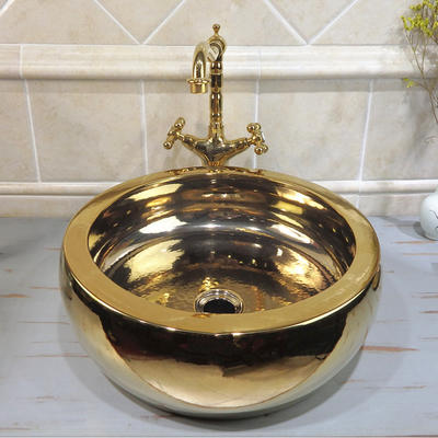 Gold luxury high quality ceramic bathroom colored ceramic basin sink