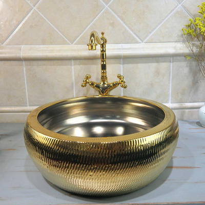 China Supplier Bathroom Gold Color Ceramic Sanitary Ware gold&  silver Wash Basin