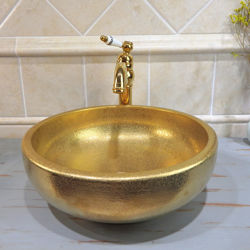 ceramic gold color basin sink bathroom new design golden wash basin
