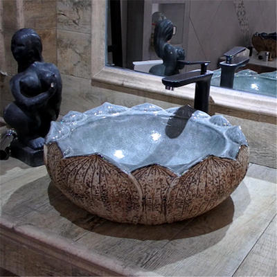 Lotus shape handmade counter top wash basins for home decor with patented products